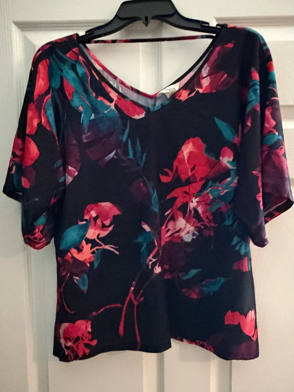 Soma XS Floral Pajama Set V-Neck Top & Pants Black Pink Teal